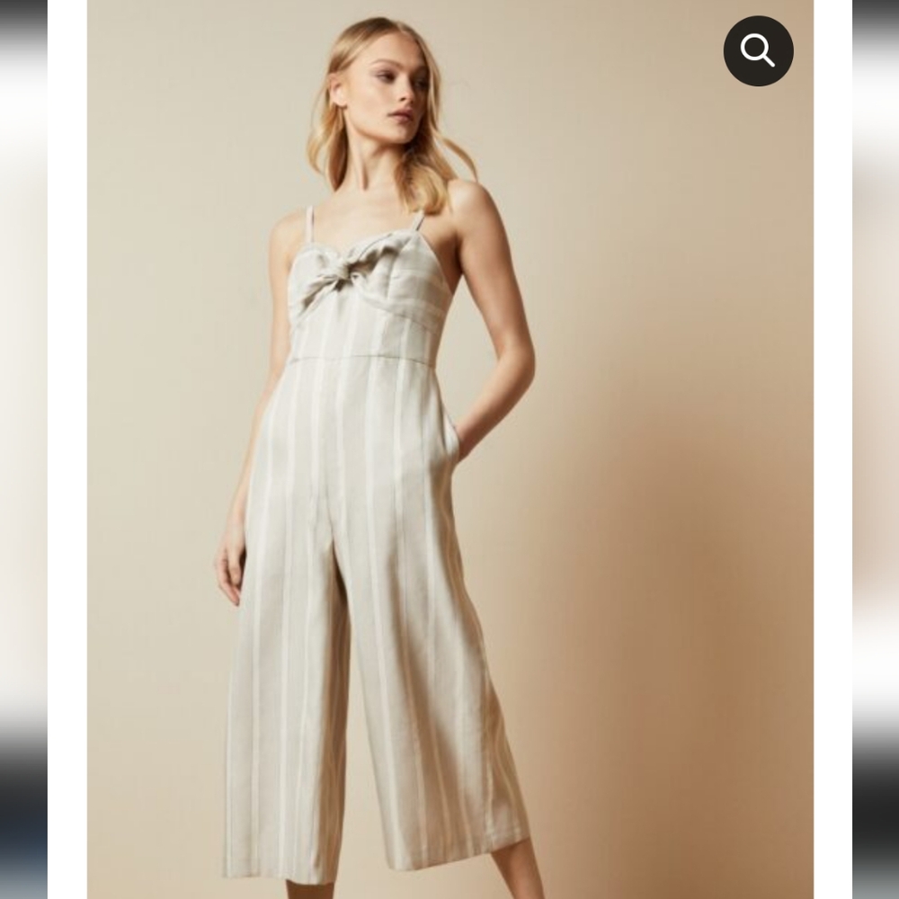 Ted Baker Dacey Linen Blend Ivory & Metallic Striped Jumpsuit